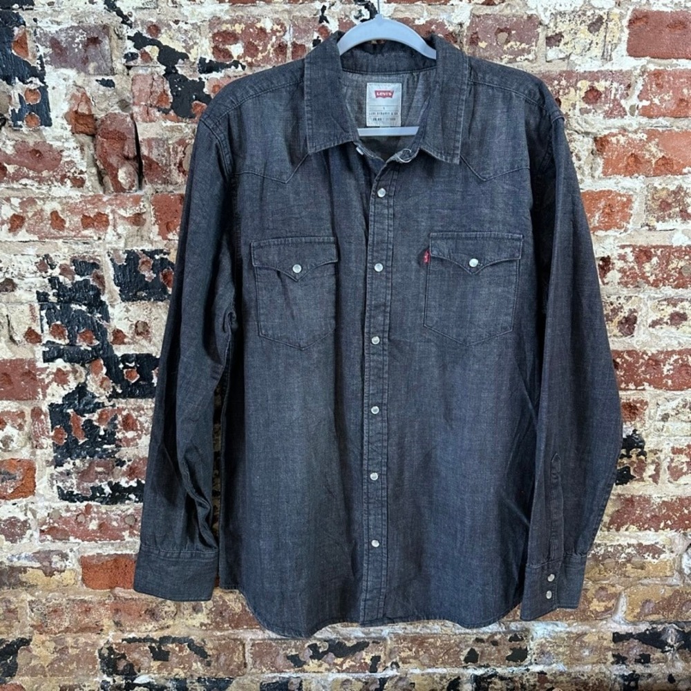Levis Black Pearl Snap Shirt Long Sleeve Western Mens Large Jean Levi's